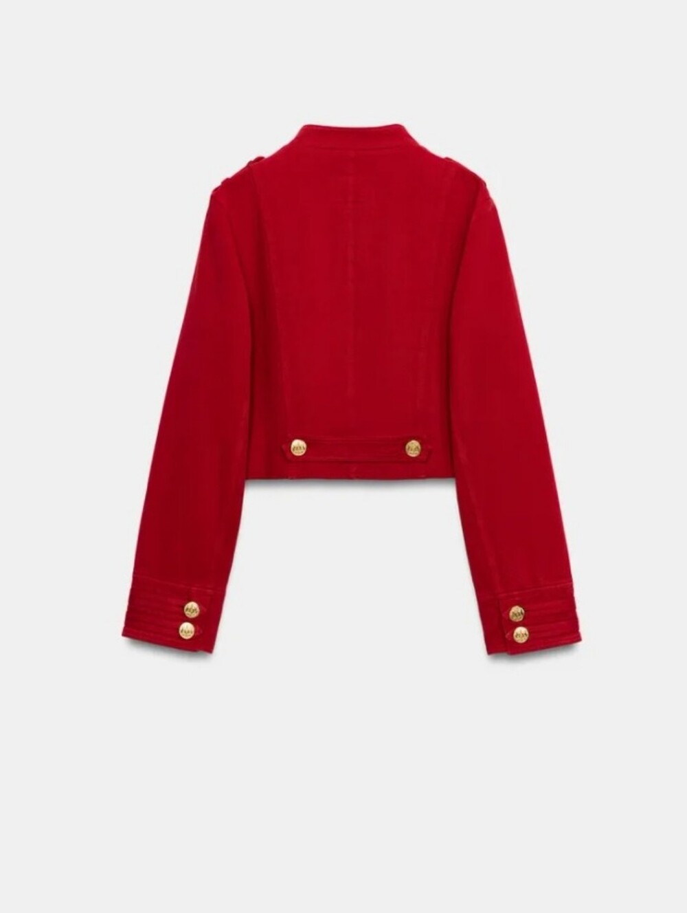 Zara Red Linen Blend Double-Breasted Fitted Cropped Jacket with Gold Buttons M - Picture 3 of 12